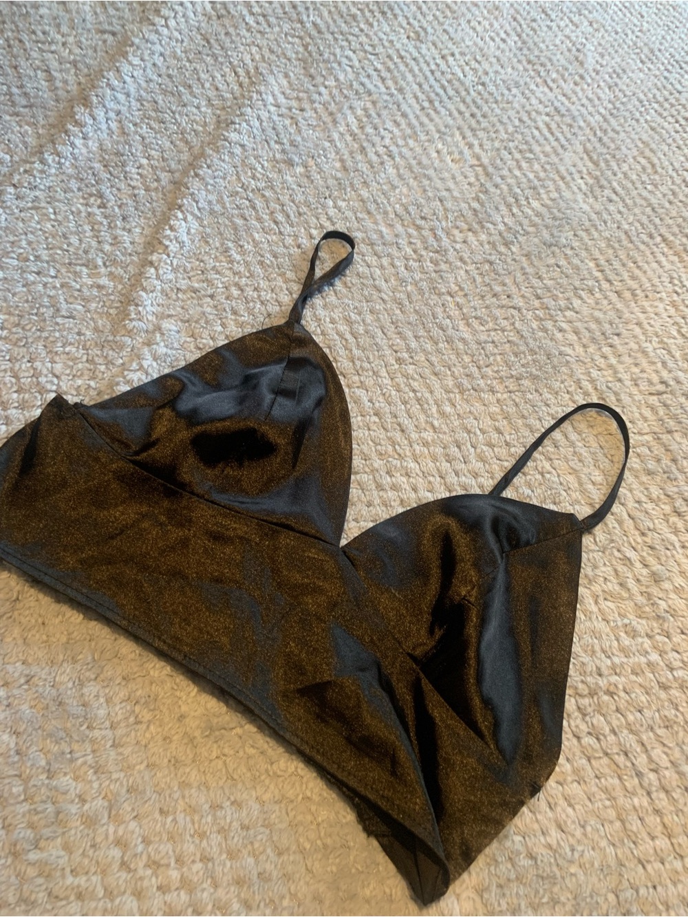 Black Satin Bralette Top with Thin Straps